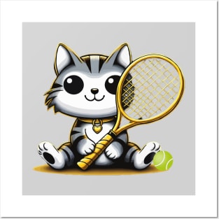 funny tennis cat with golden racquet love tennis Posters and Art